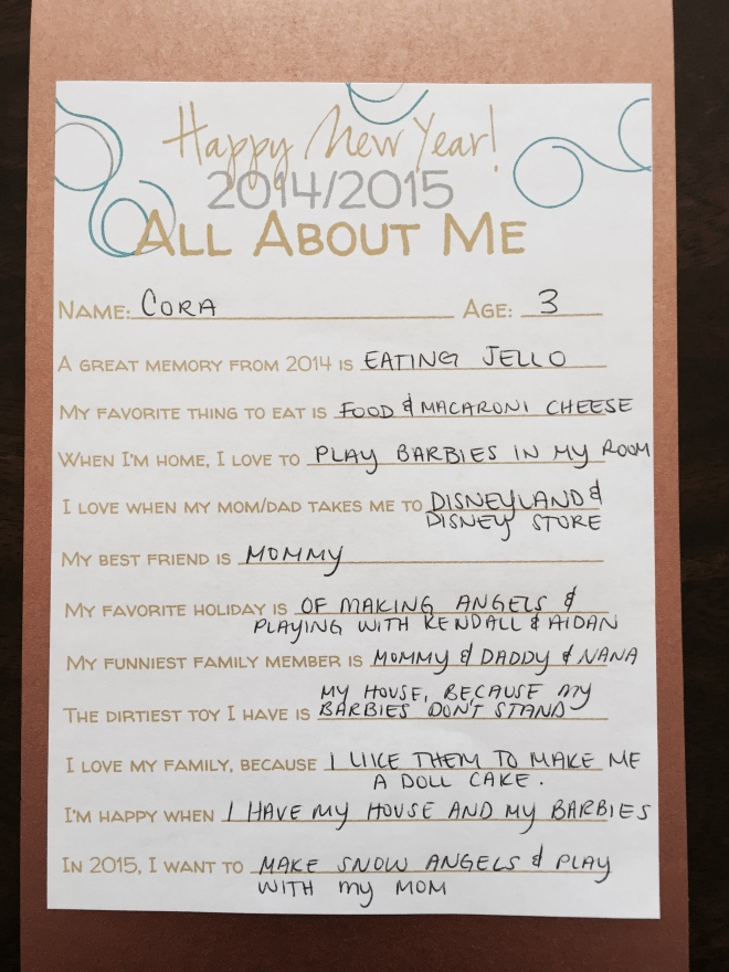New Year's Eve All About Me Children's Questionnaire